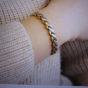 PURLIFE ENERGY NEGATIVE ION CHAIN BRACELET stainless steel & polished gold NEW